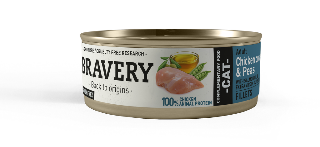 Bravery Adult Cat Wet Food - Chicken Breast Fillets with Peas 12 x 70g cans