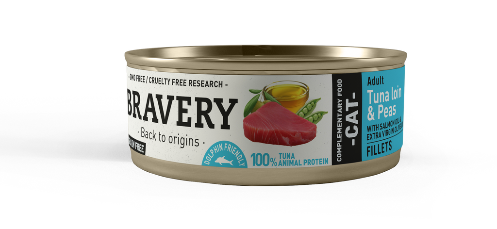 Bravery Cat Wet Food - Tuna Loin Fillets with Peas 12 x 70g cans