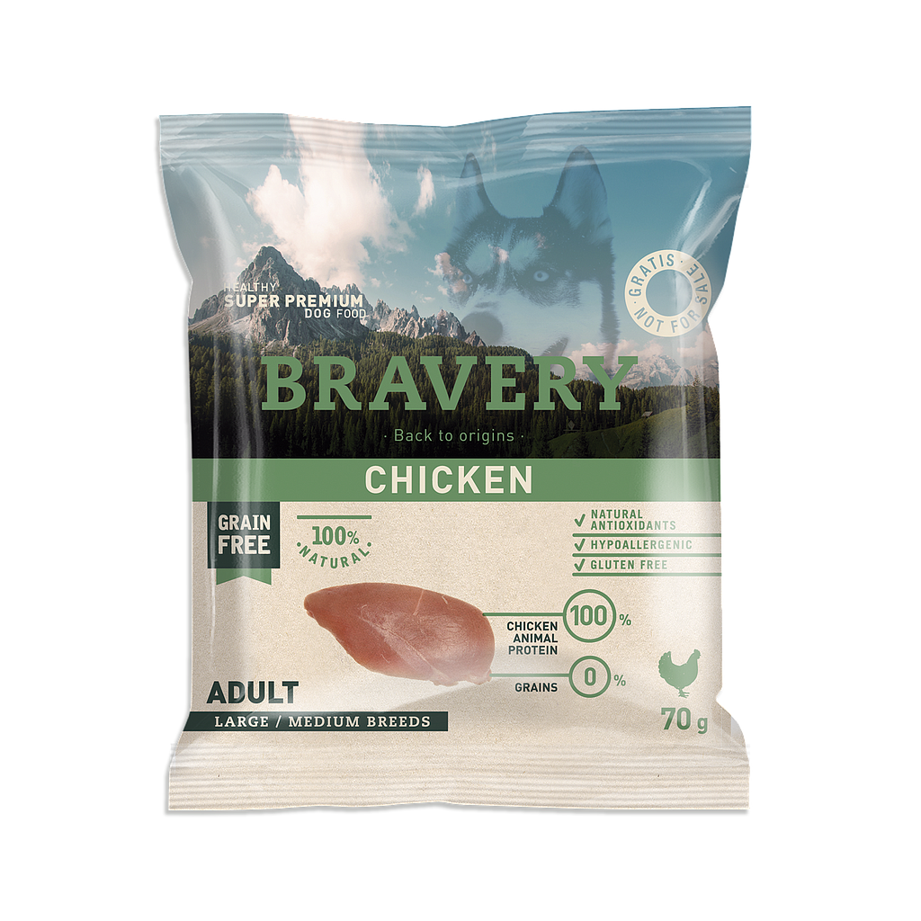 Bravery Grain Free ADULT "DOG" Kibble (CHICKEN) SAMPLE 70g