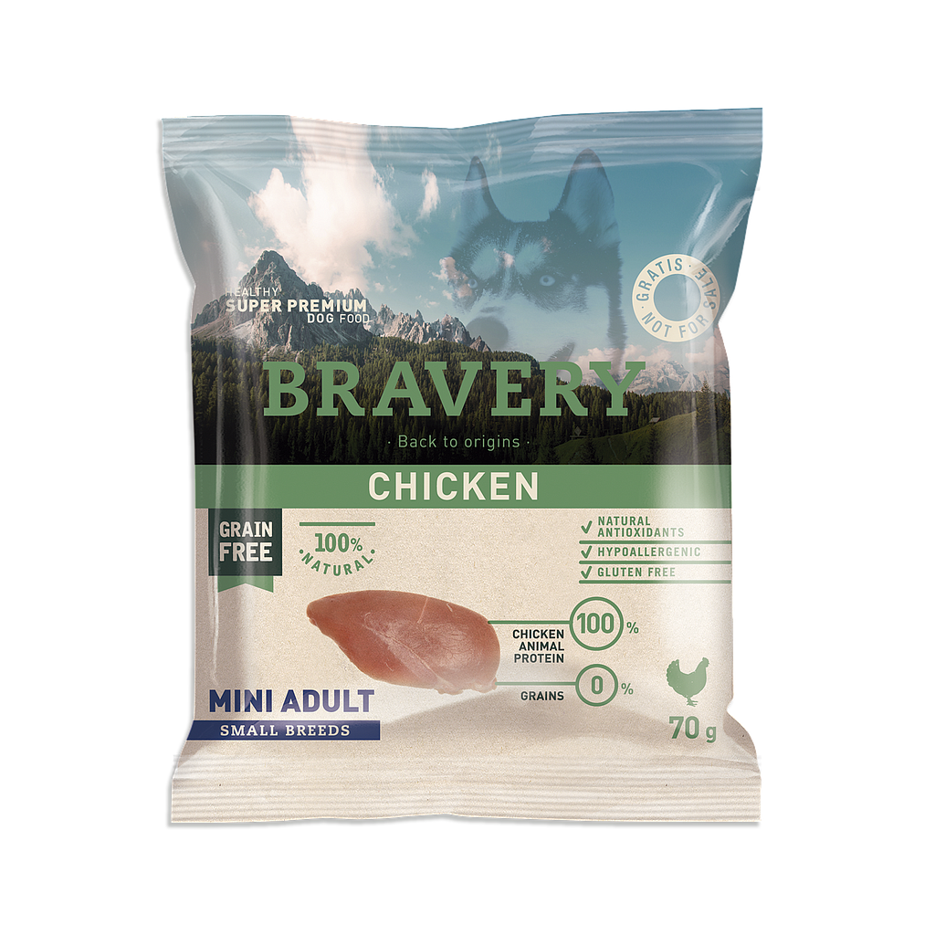 Bravery Grain Free "MINI ADULT DOG" Kibble (CHICKEN) SAMPLE 70g